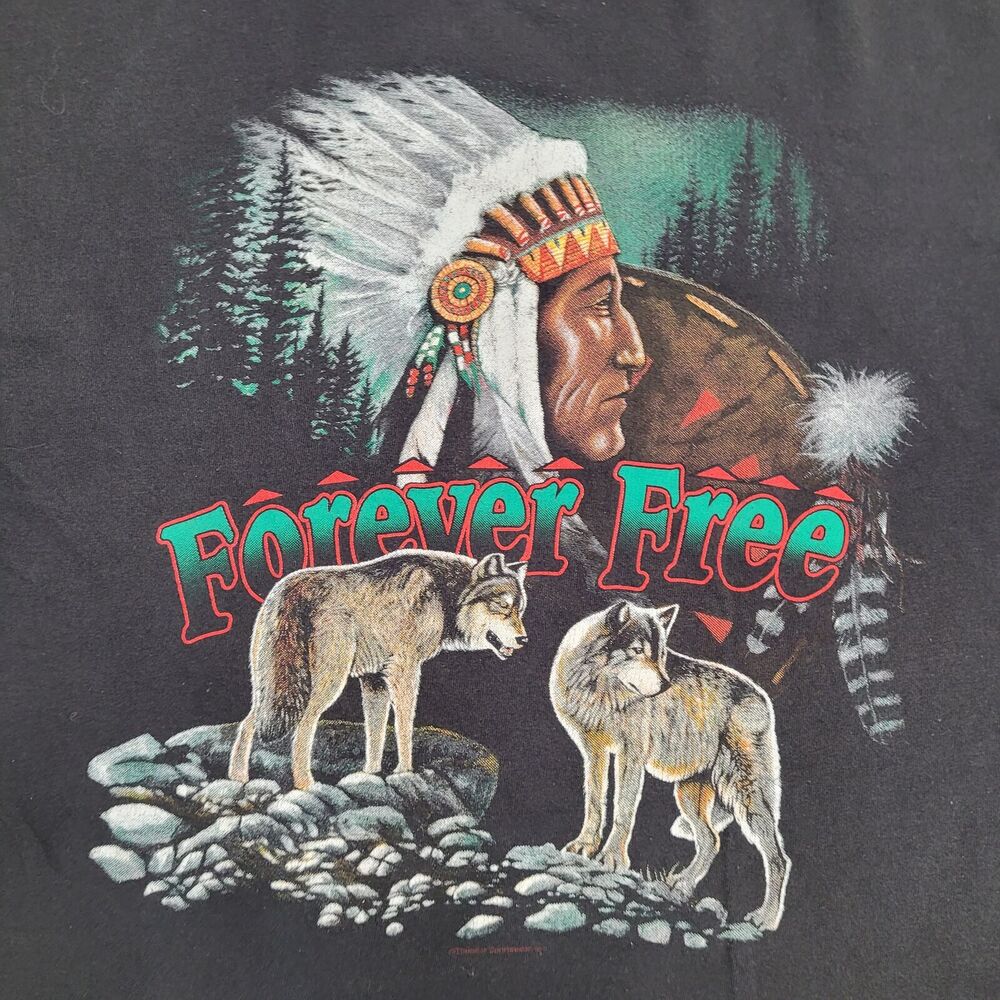 Vintage Native-American Wolf Shirt L/XL 22x26 Black 90s Y2K - Picture 9 of 13
